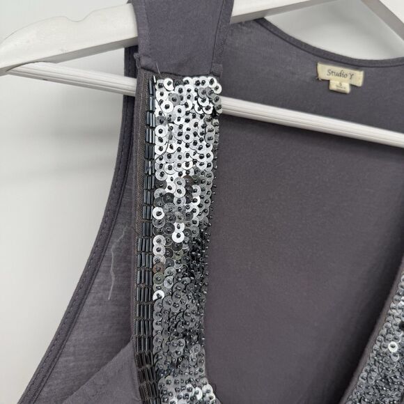 Studio Y Gray Sequin Long Stretchy Tank Top Size Small Y2k Style - Picture 4 of 9